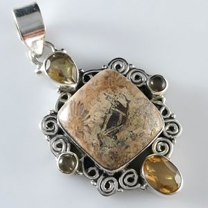 Fossil Coral and Natural Citrine Pendant
